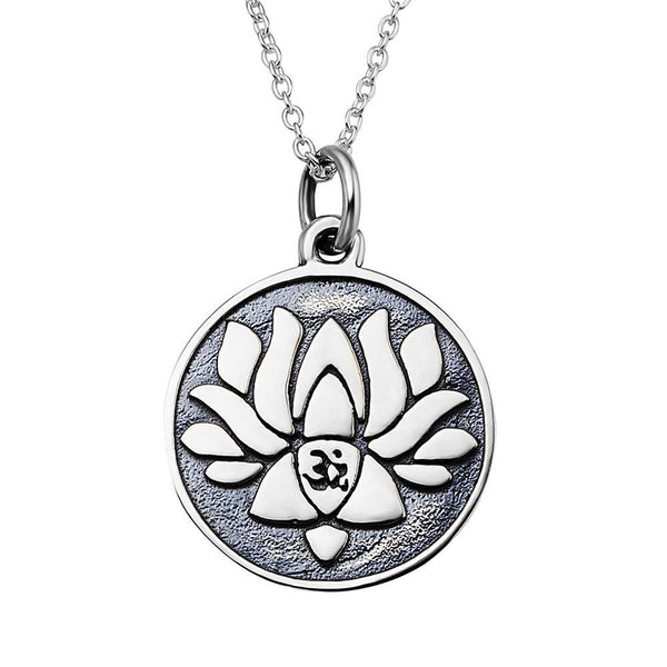 Double Sided Buddhist Sterling Silver Lotus Flower Necklace